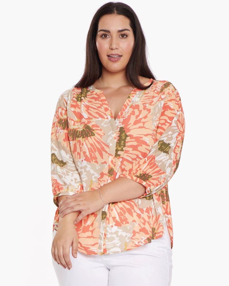 Front of a model wearing a size 0X Pintuck Blouse in Avalon by NYDJ. | dia_product_style_image_id:166451